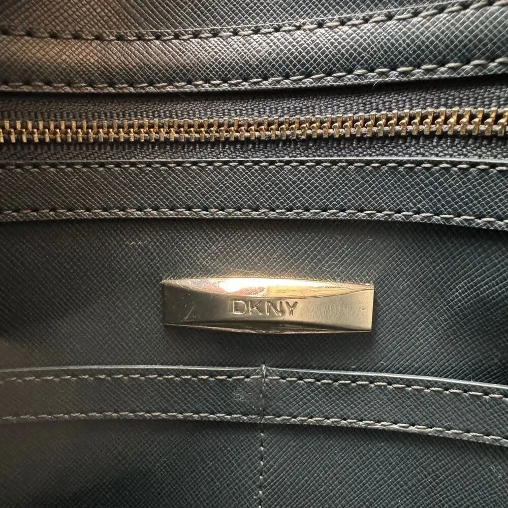 Vintage Y2K DKNY Hard Pebbled Leather Gold Hardware Turn Lock Shoulder Bag